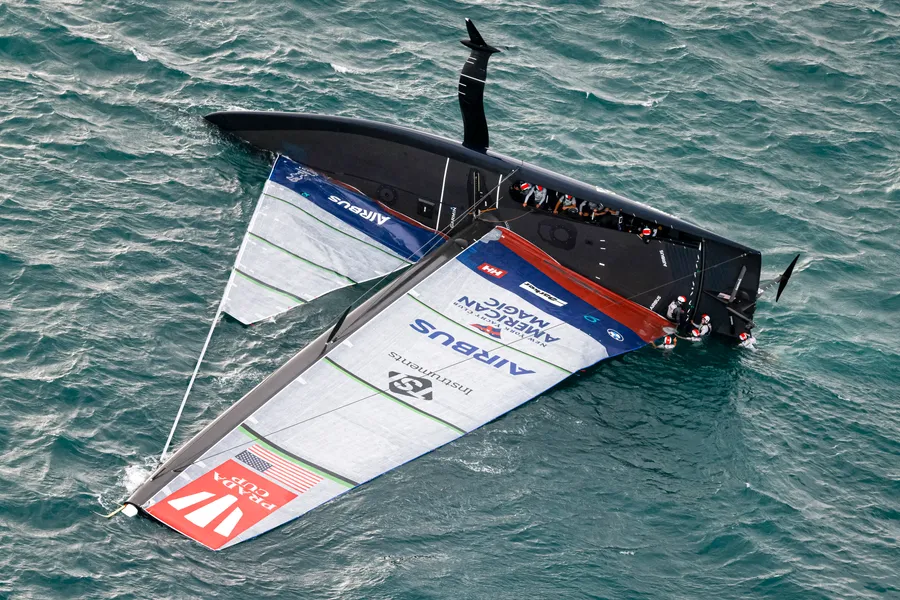 Prada Cup: American Magic capsizes in a strong gust of wind