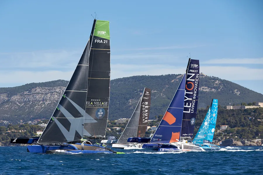 Six ‘Ocean Fifty’ yachts in the Final Rush from Toulon harbour