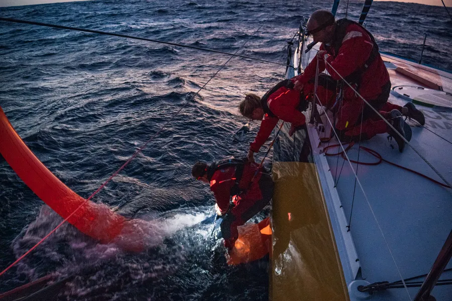  Holcim PRB leads The Ocean Race fleet east, while Team Malizia is down a sail, video