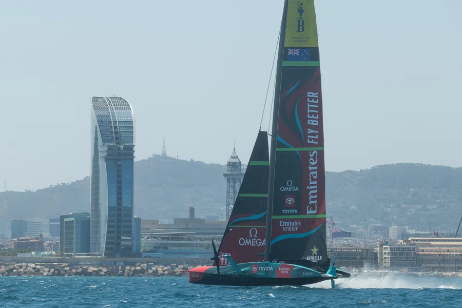 Emirates Team New Zealand on the water in Barcelona