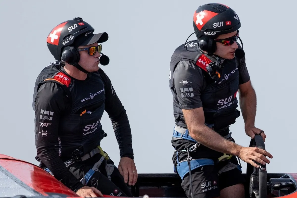 Nathan Outteridge takes the wheel for the Swiss in SailGP